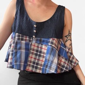 Brandy Melville Blue White Sleeveless Crop Tank Top